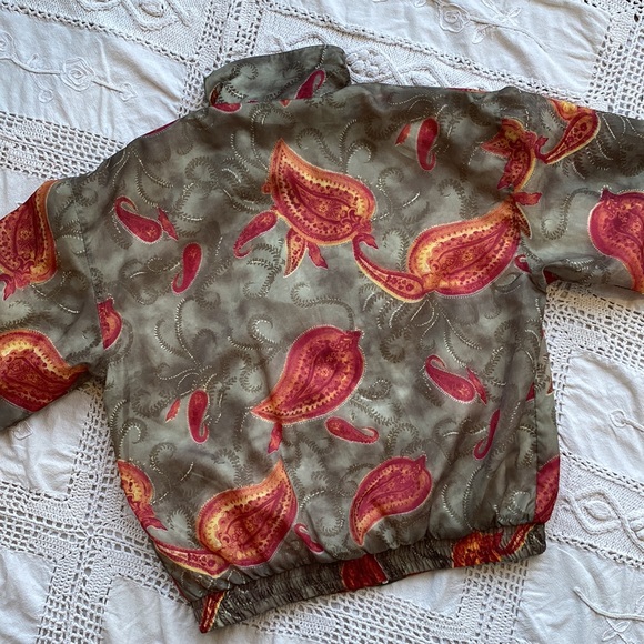90s Poly Paisley Pattern Windbreaker Bomber Jacket - Picture 5 of 5